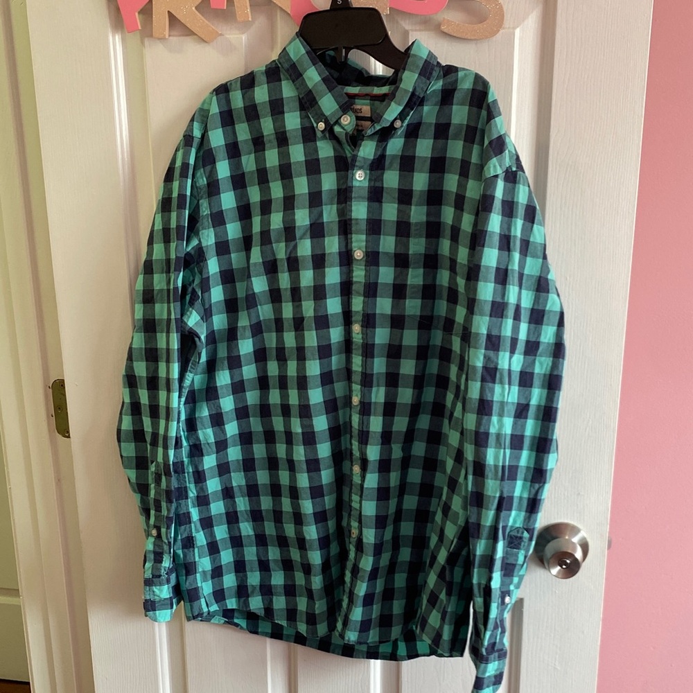 Goodthreads Men's Teal and Navy Plaid Shirt